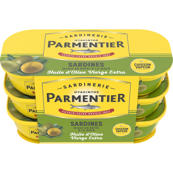 Sardines huile d'olive vierge extra PARMENTIER 3x55g "lot de 3 portions individuelles"