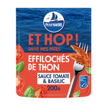 Éffilochés de thon Sauce Tomate & Basilic msc et hop dans mes pâtes PETIT NAVIRE 200g