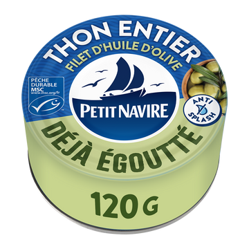 Thon entier avec filet d'huile d'olive msc PETIT NAVIRE 120g