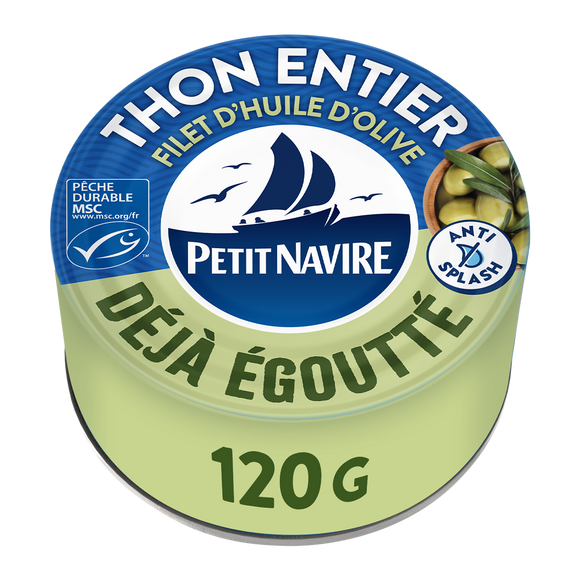 Thon entier avec filet d'huile d'olive msc PETIT NAVIRE 120g