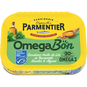 Sardines entières aux huiles de Lin et Tournesol et basilic + algues PETIT NAVIRE 135g