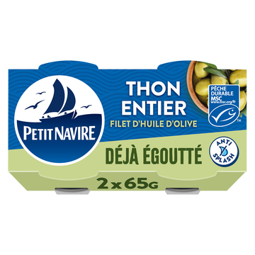 Thon Entier avec un filet d'huile d'olive Déjà égoutté PETIT NAVIRE2x65g