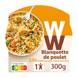 Blanquette de poulet, riz basmati et petits légumes WW , barquette micro-ondable - 300g
