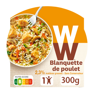 Blanquette de poulet, riz basmati et petits légumes WW , barquette micro-ondable - 300g