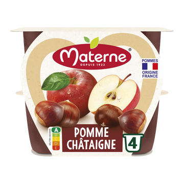 Compotes Coupelles Pomme Châtaigne MATERNE, 4x100g