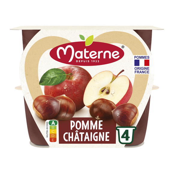 Compotes Coupelles Pomme Châtaigne MATERNE, 4x100g
