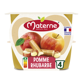 Compotes Coupelles Pomme Rhubarbe MATERNE, 4x100g