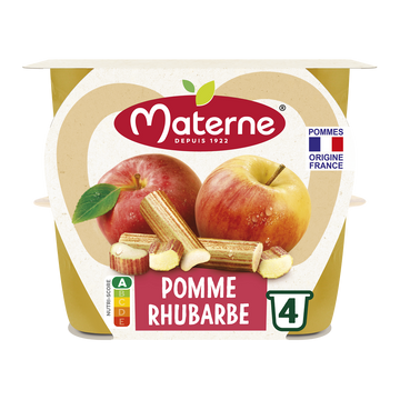 Compotes Coupelles Pomme Rhubarbe MATERNE, 4x100g