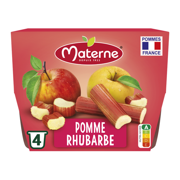 Dessert fruitier Coupelles Pomme Rhubarbe MATERNE, 4x100g
