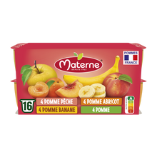 Dessert fruitier Coupelles Pomme, Pomme Banane, Pomme Pêche, Pomme Abricot MATERNE, 16x100g
