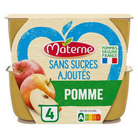 Compotes Coupelles Sans Sucres Ajoutés Pomme MATERNE, 4x100g