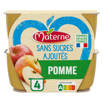 Compotes Coupelles Sans Sucres Ajoutés Pomme MATERNE, 4x100g