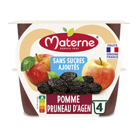 Compotes Coupelles Sans Sucres Ajoutés Pomme Pruneau MATERNE, 4x100g