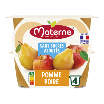 Compotes Coupelles Sans Sucres Ajoutés Pomme Poire MATERNE, 4x100g