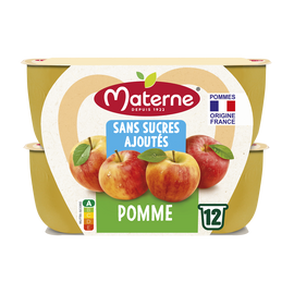 Compotes Coupelles Sans Sucres Ajoutés Pomme MATERNE, 12x100g