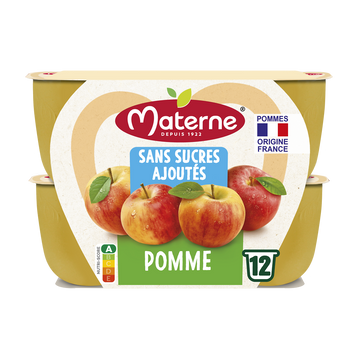 Compotes Coupelles Sans Sucres Ajoutés Pomme MATERNE, 12x100g