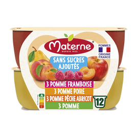 Compotes Coupelles Sans Sucres Ajoutés Multivariétés Fruits Jaunes MATERNE, 12x100g