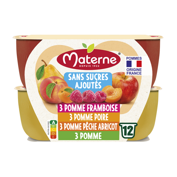 Compotes Coupelles Sans Sucres Ajoutés Multivariétés Fruits Jaunes MATERNE, 12x100g