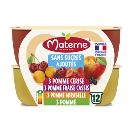 Compotes Coupelles Sans Sucres Ajoutés Multivariétés Fruits Rouges MATERNE, 12x100g
