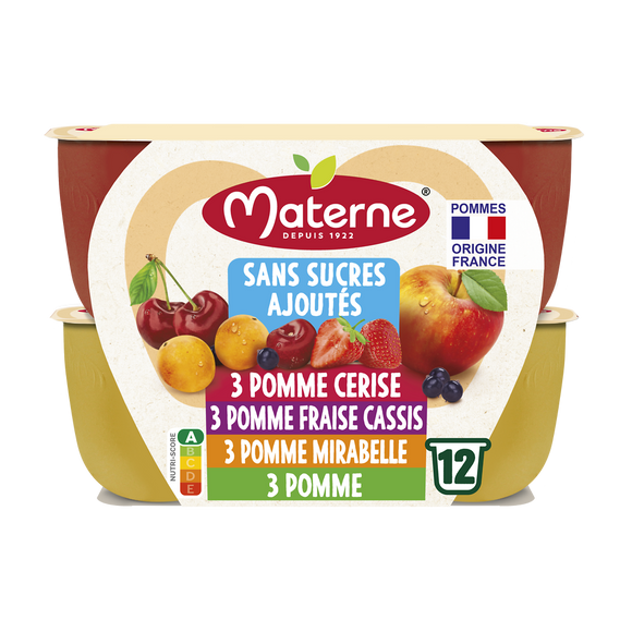 Compotes Coupelles Sans Sucres Ajoutés Multivariétés Fruits Rouges MATERNE, 12x100g