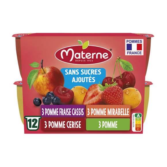 Dessert fruitier Coupelles Sans Sucres Ajoutés Multivariétés Fruits Rouges MATERNE, 12x100g
