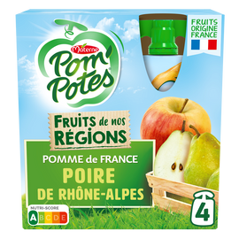 Compotes Gourdes Fruits de nos Régions Pomme Poire de Rhône-Alpes POM'POTES, 4x90g