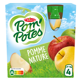 Compotes Gourdes Pomme Nature POM'POTES, 4x90g