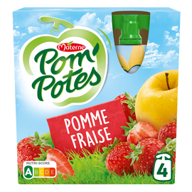 Compotes Gourdes Pomme Fraise POM'POTES, 4x90g
