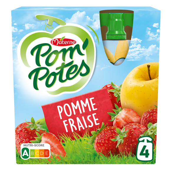 Compotes Gourdes Pomme Fraise POM'POTES, 4x90g