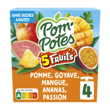 Dessert fruitier Gourdes 5 Fruits Exotiques Pomme Mangue Ananas GoyavePassion POM'POTES, 4x90g
