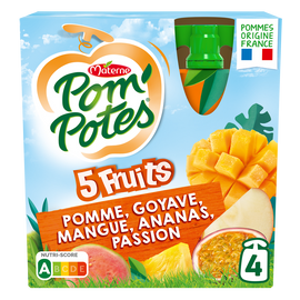 Compotes Gourdes 5 Fruits Exotiques Pomme Mangue Ananas Goyave PassionPOM'POTES, 4x90g