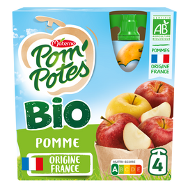 Compotes Gourdes BIO Pomme Nature POM'POTES, 4x90g
