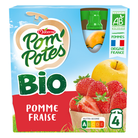 Compotes Gourdes BIO Pomme Fraise POM'POTES, 4x90g