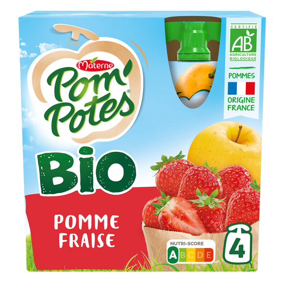 Compotes Gourdes BIO Pomme Fraise POM'POTES, 4x90g