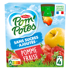 Compotes Gourdes Sans Sucres Ajoutés Pomme Fraise POM'POTES, 4x90g