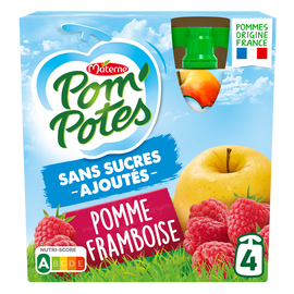 Compotes Gourdes Sans Sucres Ajoutés Pomme Framboise POM'POTES, 4x90g