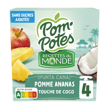 Dessert fruitier Gourdes Recettes du Monde Punta Cana Pomme Ananas touche de Coco POM'POTES, 4x90g