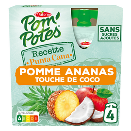 Compotes Gourdes Recettes du Monde Punta Cana Pomme Ananas touche de Coco POM'POTES, 4x90g