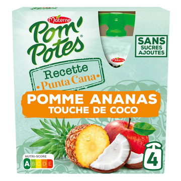 Compotes Gourdes Recettes du Monde Punta Cana Pomme Ananas touche de Coco POM'POTES, 4x90g