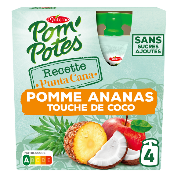 Compotes Gourdes Recettes du Monde Punta Cana Pomme Ananas touche de Coco POM'POTES, 4x90g