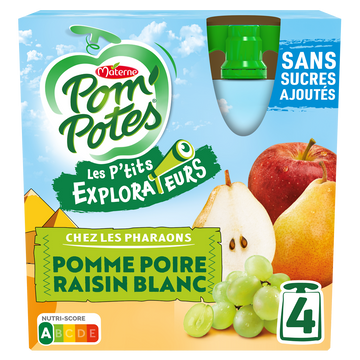 Compotes Gourdes Les P'tits Explorateurs Les Pharaons Pomme Poire Raisin Blanc POM'POTES, 4x90g