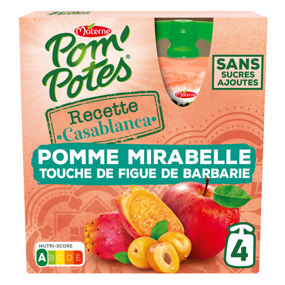 Compotes Gourdes Recettes du Monde Casablanca Pomme Mirabelle Touche de Figue Barbarie POM'POTES, 4x90g