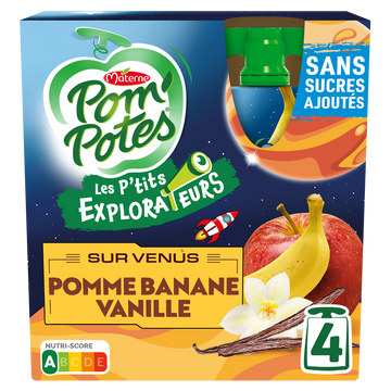 Compotes Gourdes Les P'tits Explorateurs Sur Venus Pomme Banane Vanille POM'POTES, 4x90g