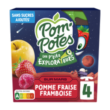 Dessert fruitier Gourdes Les P'tits Explorateurs Sur Mars Pomme FraiseFramboise POM'POTES, 4x90g