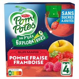 Compotes Gourdes Les P'tits Explorateurs Sur Mars Pomme Fraise Framboise POM'POTES, 4x90g