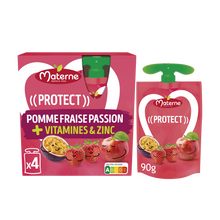 Dessert fruitier Gourdes Protect Pomme Fraise Passion + Vitamines & Zinc MATERNE, 4x90g