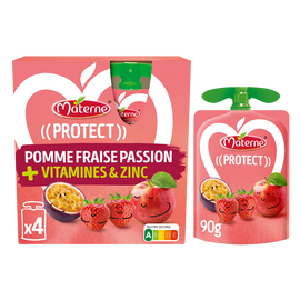 Compotes Gourdes Protect Pomme Fraise Passion + Vitamines & Zinc MATERNE, 4x90g