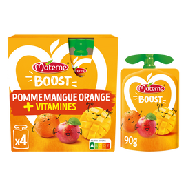 Compotes Gourdes Boost Pomme Mangue Orange + Multivitamines MATERNE, 4x90g