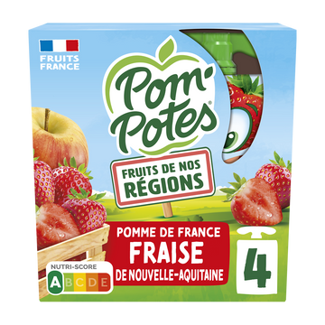 POM'POTES fruits de nos régions pommme fraise, gourdes 4x90g, 360g