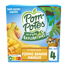 POM'POTES Les P'tits Explorateurs Le Paresseux pomme banane mangue, 4x90g, 360g